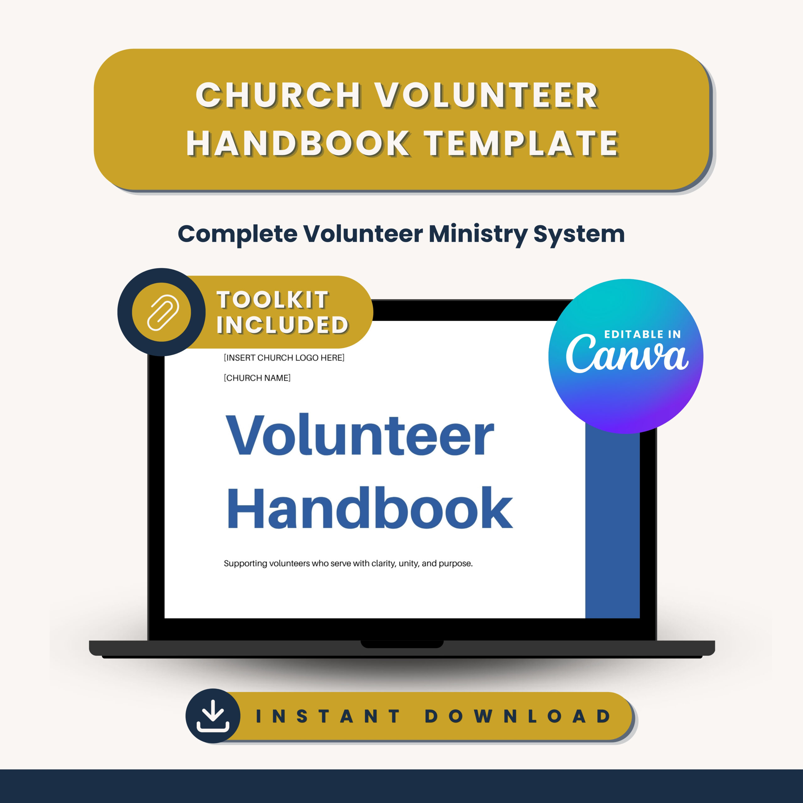 Leading Volunteers with Clarity: Church Volunteer Handbook & Volunteer Ministry Toolkit (Editable in Canva)